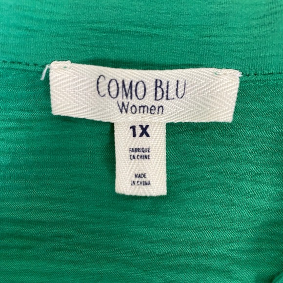 Como Blu Blouse Top Womens 1X Green Textured Button Front 3/4 Sleeve Lace Detail - Picture 4 of 9